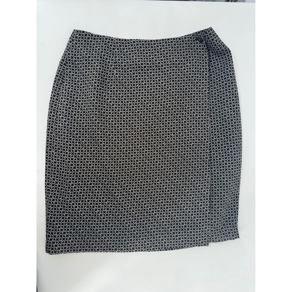 Charter Club Black Tan Geometric Chain Link Print Pencil Skirt Knee Length Sz 10